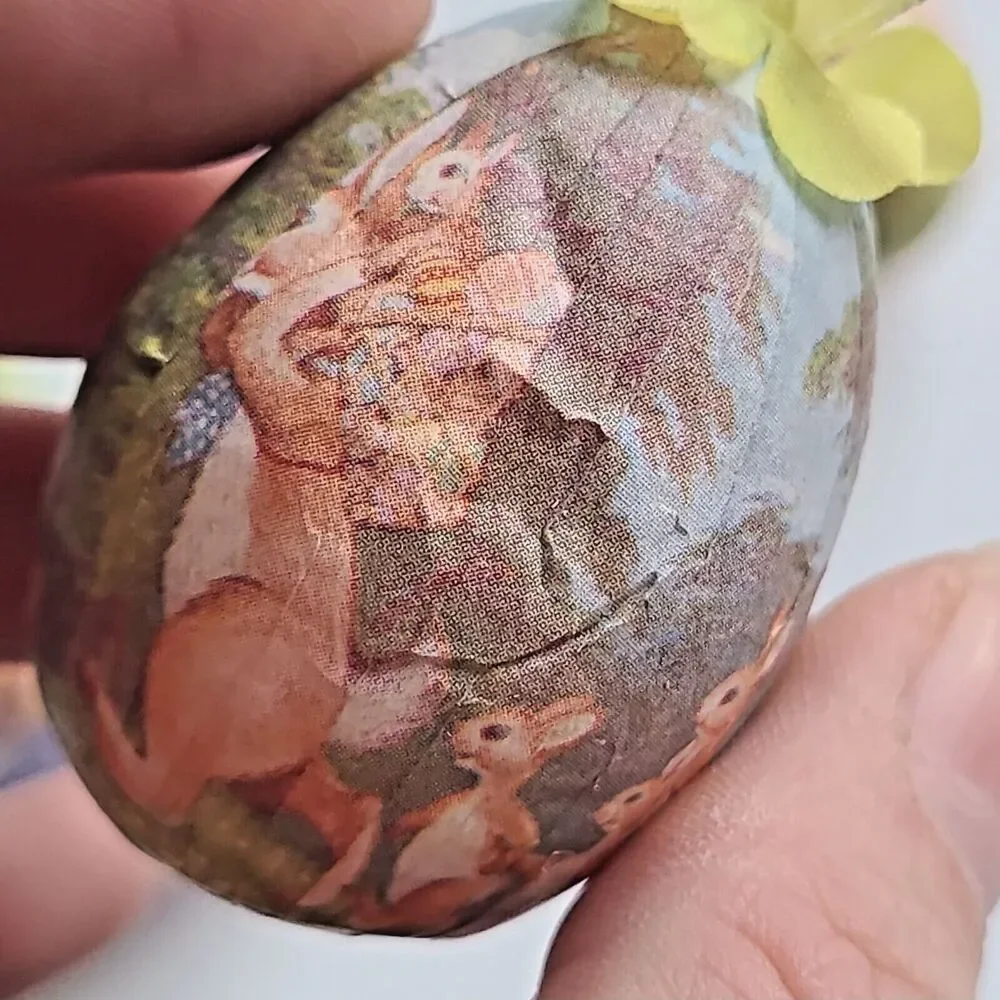 Lot of 10 Vintage Paper Mache Decoupage Easter Egg Tree Ornaments Bunny Bunnies